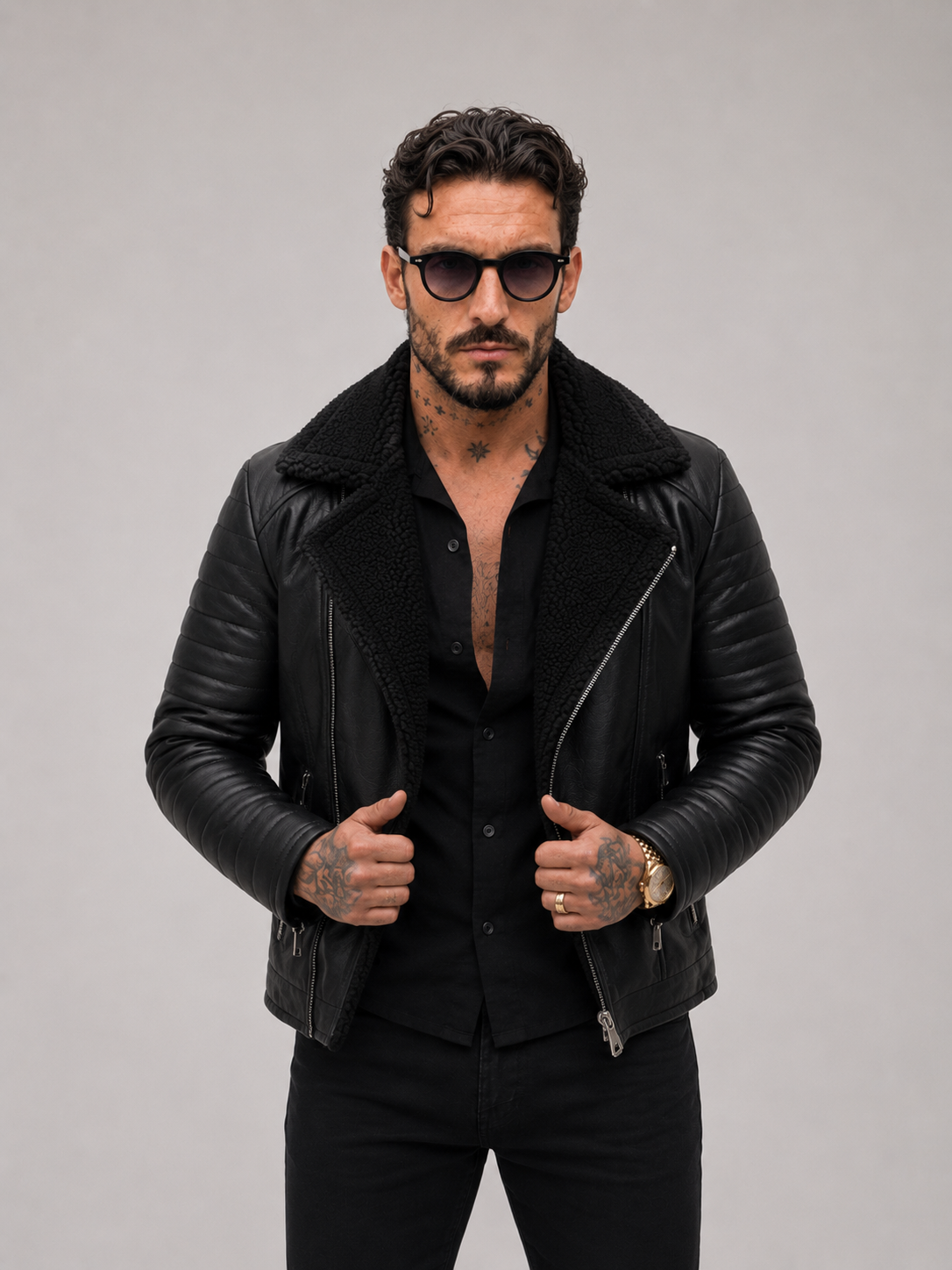 Chaqueta Nordic Premium™ en Cuero con Ovejero en Algodón