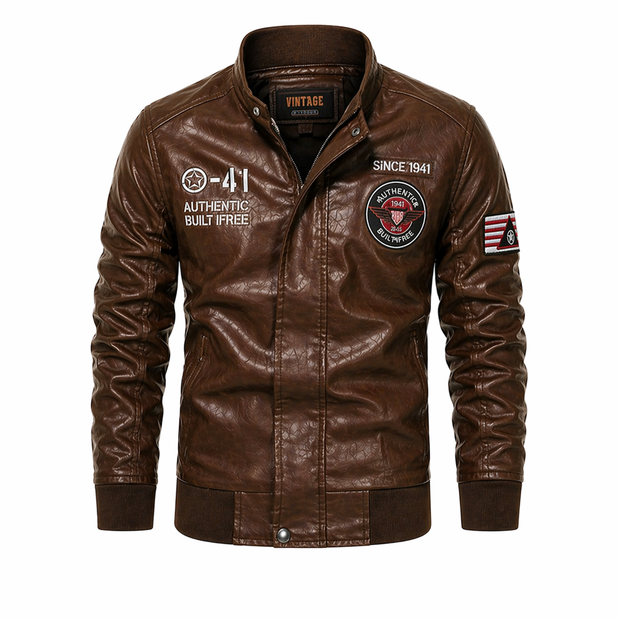 Chaqueta Piloto Aviadora - En Cuero con Bordados Premium
