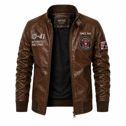 Chaqueta Piloto Aviadora - En Cuero con Bordados Premium