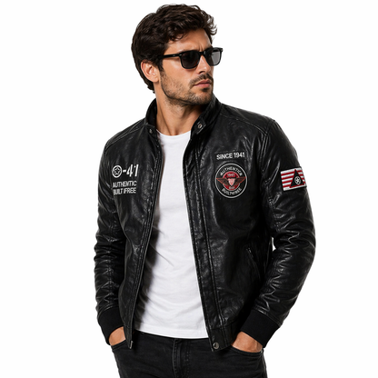 Chaqueta Piloto Aviadora - En Cuero con Bordados Premium
